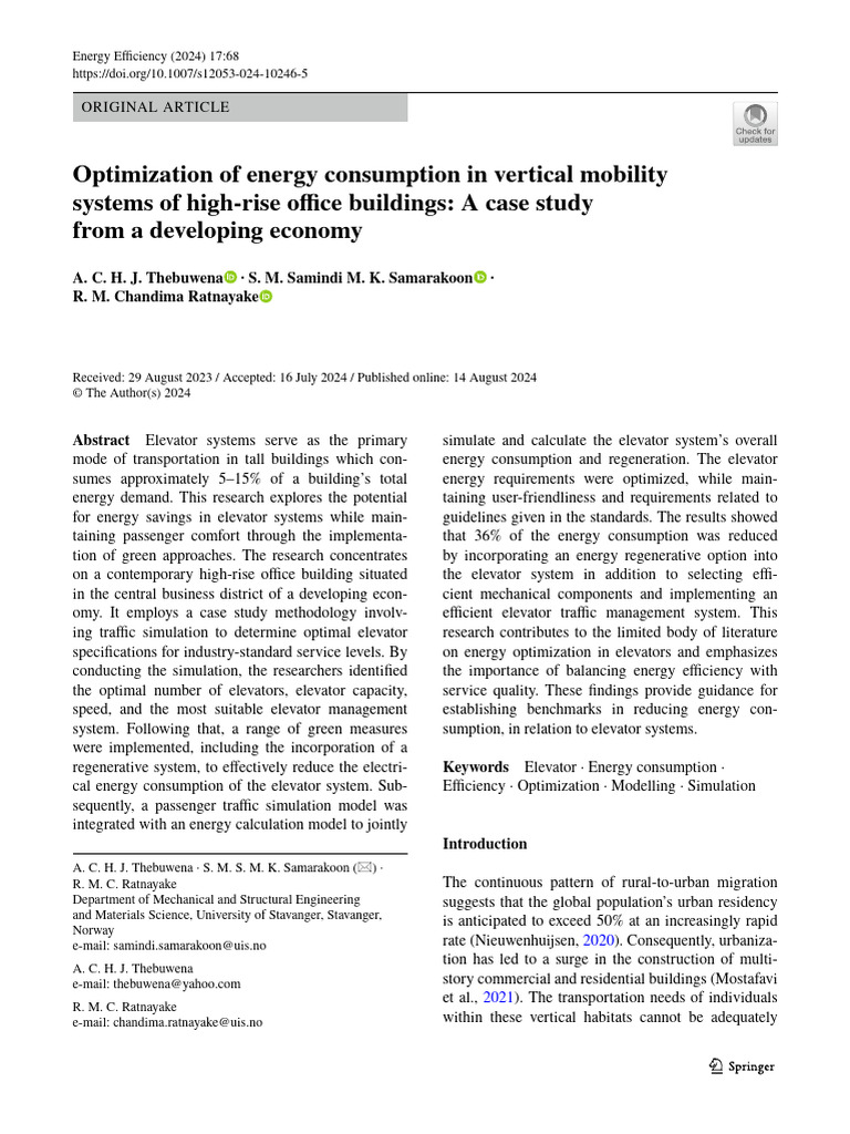 Optimization of Energy Consumption in Vertical Mobility | PDF ...