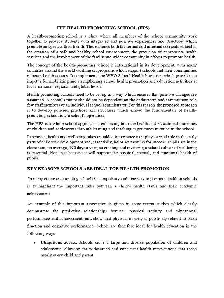 The Health Promoting School | PDF | Well Being | World Health Organization