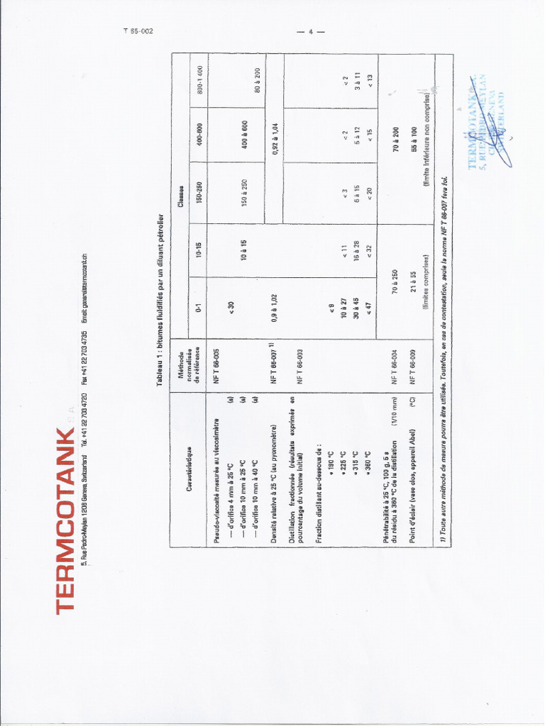 Fiche Technique Bitume Fluidifié TERMCOTANK | PDF