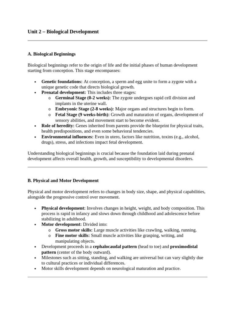 Biological Development Overview | PDF | Prenatal Development ...
