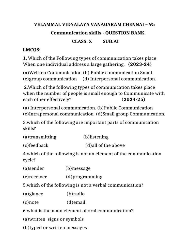 Class x Communication Skills Qoestion Bank | PDF | Communication ...