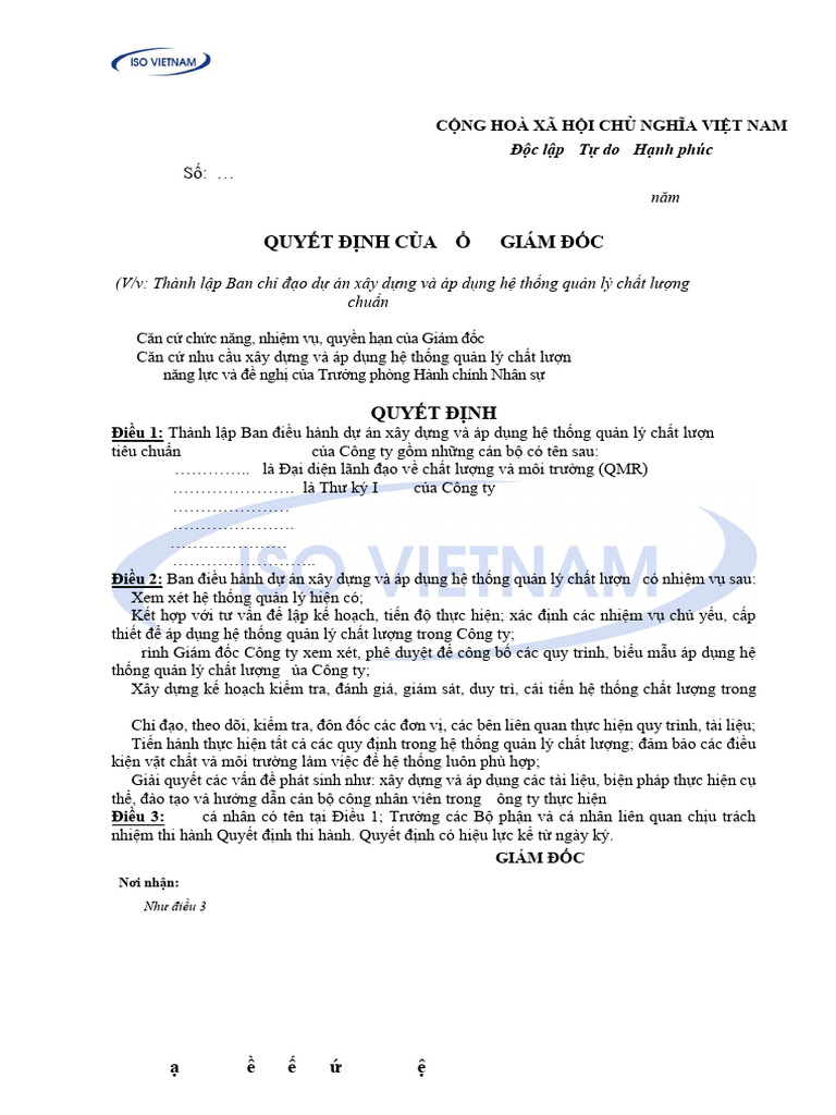 Quyet Dinh Thanh Lap Ban ISO | PDF