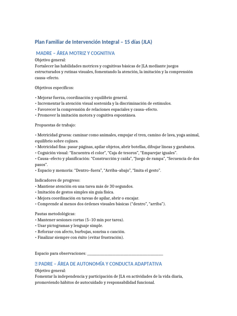 Plan de Intervención Familiar Integral | PDF | Las emociones ...