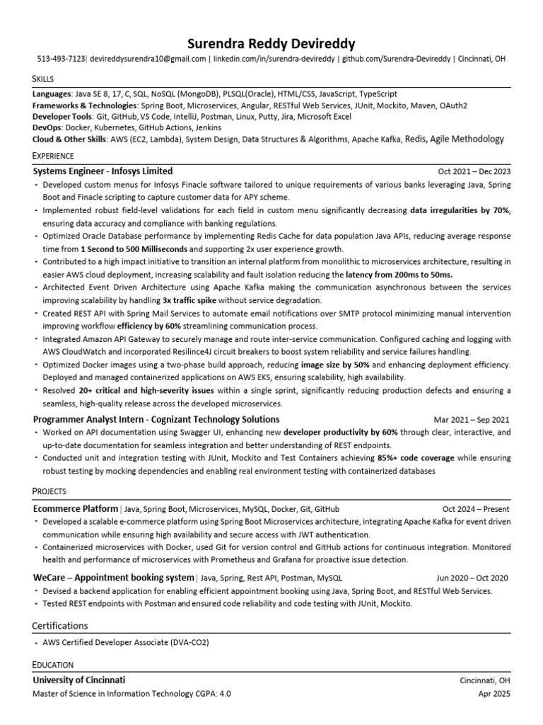 Java Developer Resume - Surendra Reddy | PDF | Amazon Web Services ...
