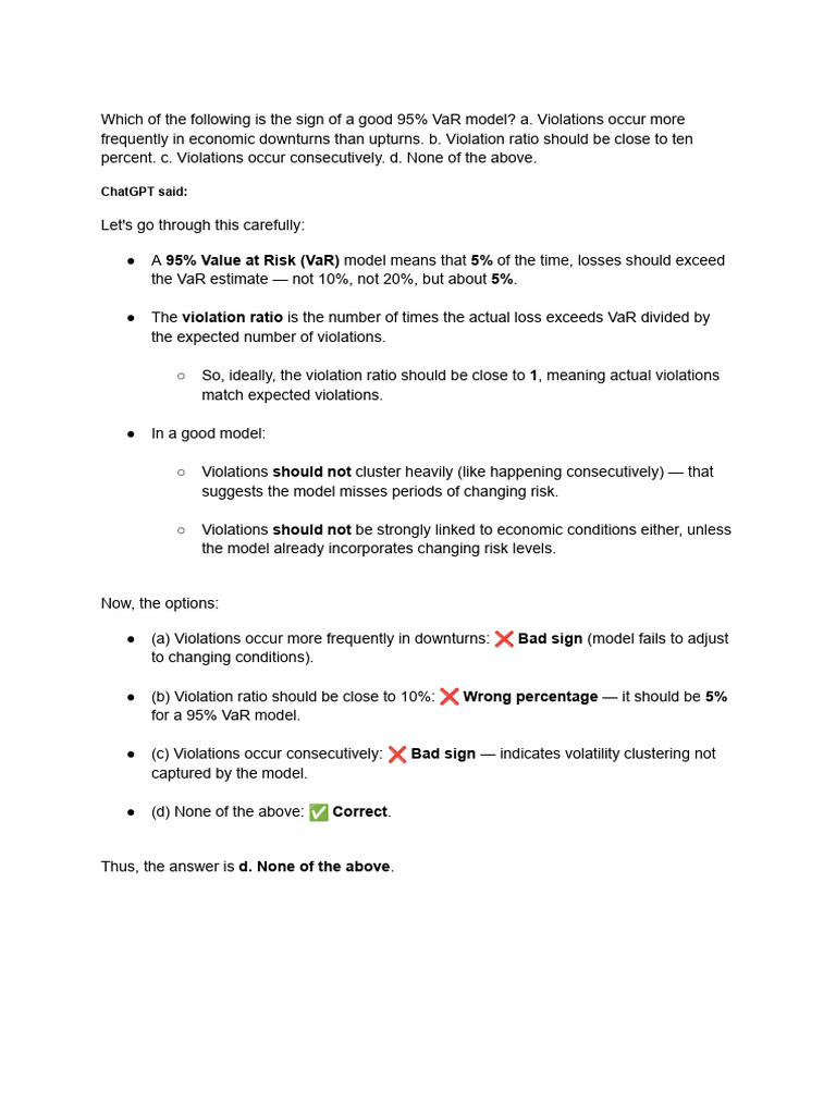 Signs of a Good 95% VaR Model | PDF