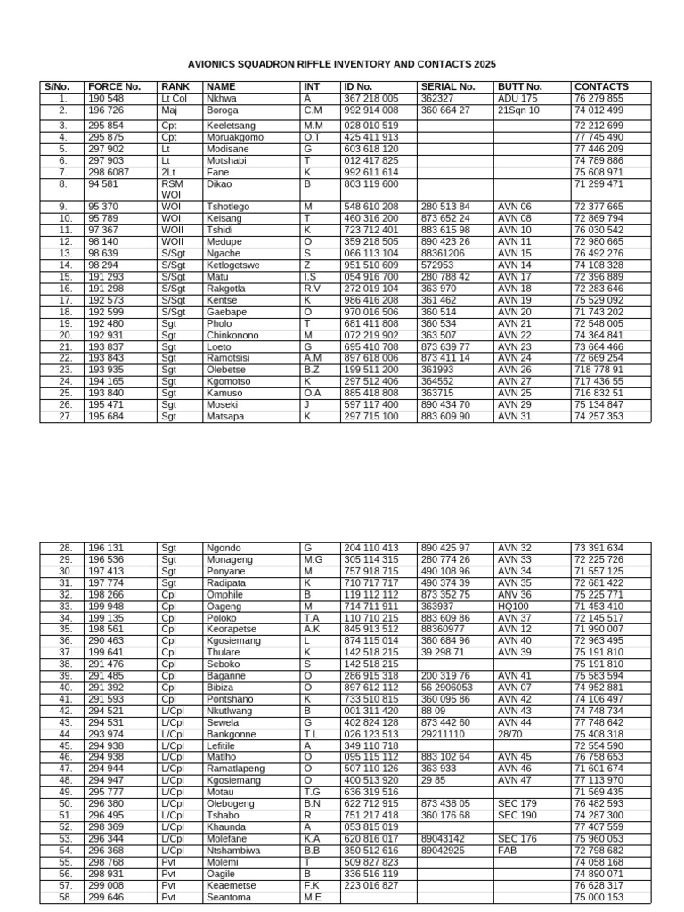 Avionics Rifle Inventory 2025 | PDF