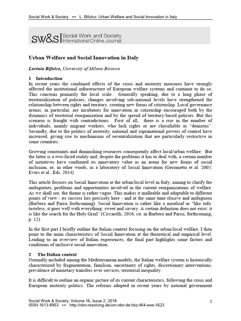 Urban Welfare and Social Innovation in Italy | PDF | Innovation ...