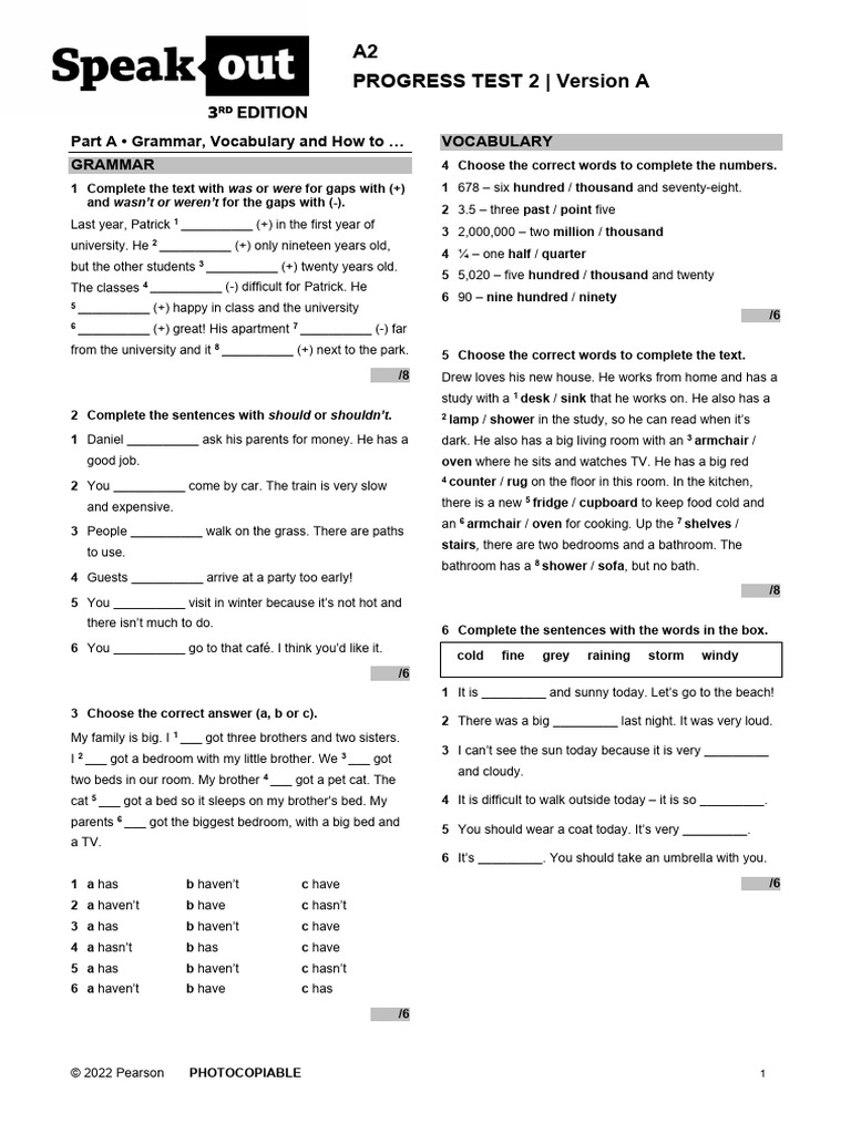 SO3 A2 Progress+Test 2A PDF | PDF