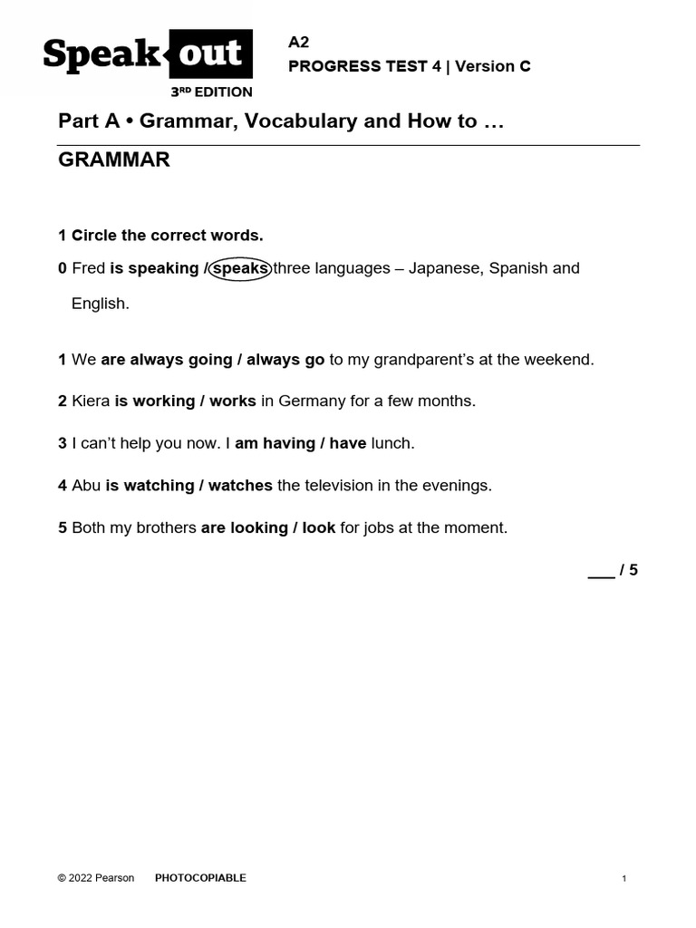 A2 Progress Test 4: Grammar & Vocabulary | PDF | Hotel | Resort