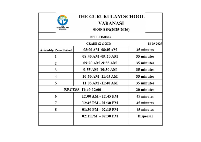 Bell Timing (X - Xii) 18-09-2025 | PDF