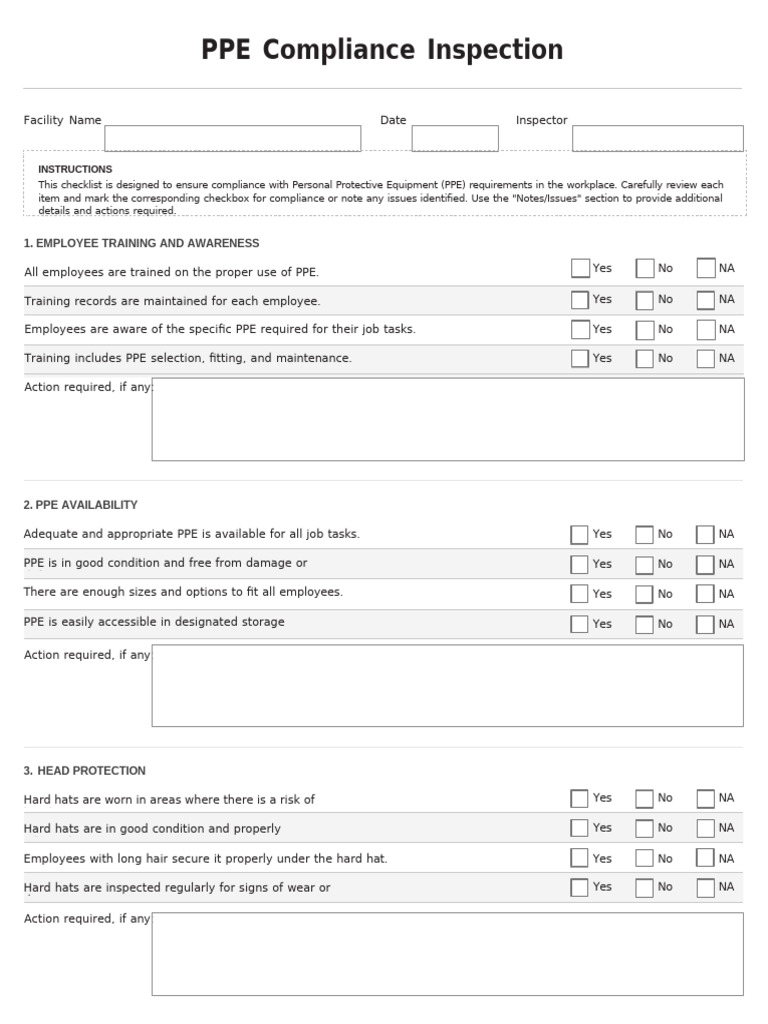PPE Compliance Checklist Overview | PDF | Personal Protective Equipment ...