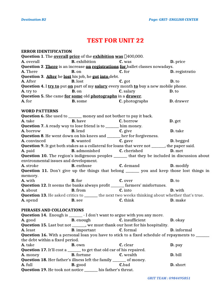Unit 22 Error Identification Test | PDF