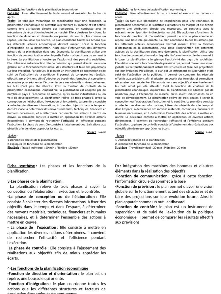 Phases et fonctions de la planification économique | PDF ...