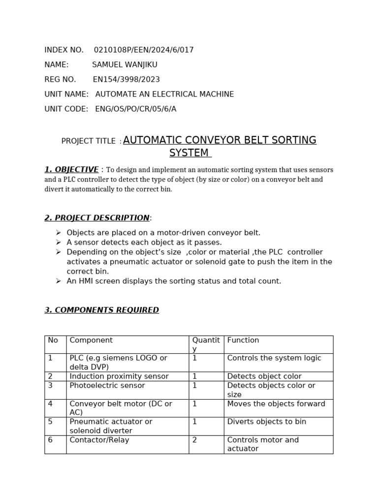 Automatic Conveyor Belt Sorting System | PDF | Programmable Logic ...