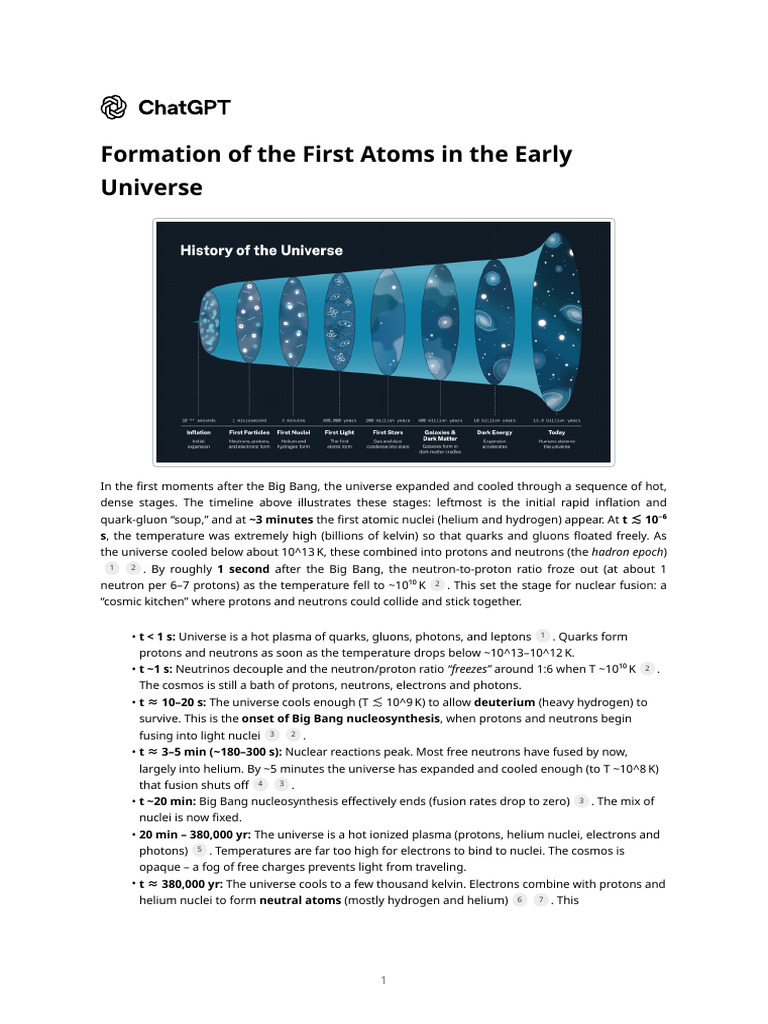 First Atoms Formation After Big Bang | PDF | Proton | Universe