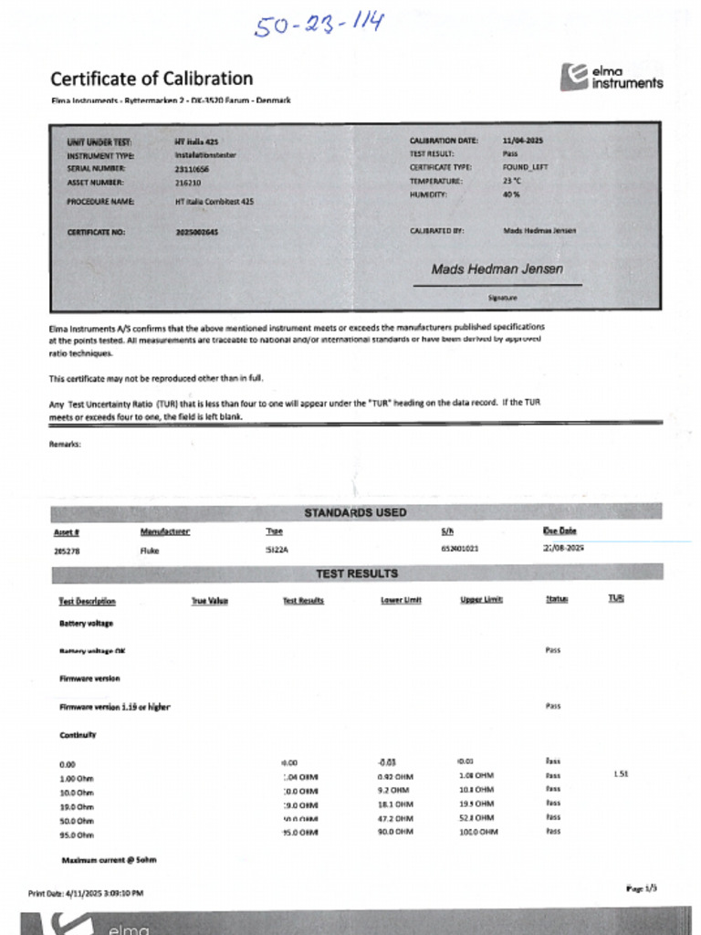 Calibration Document SKS Tester | PDF
