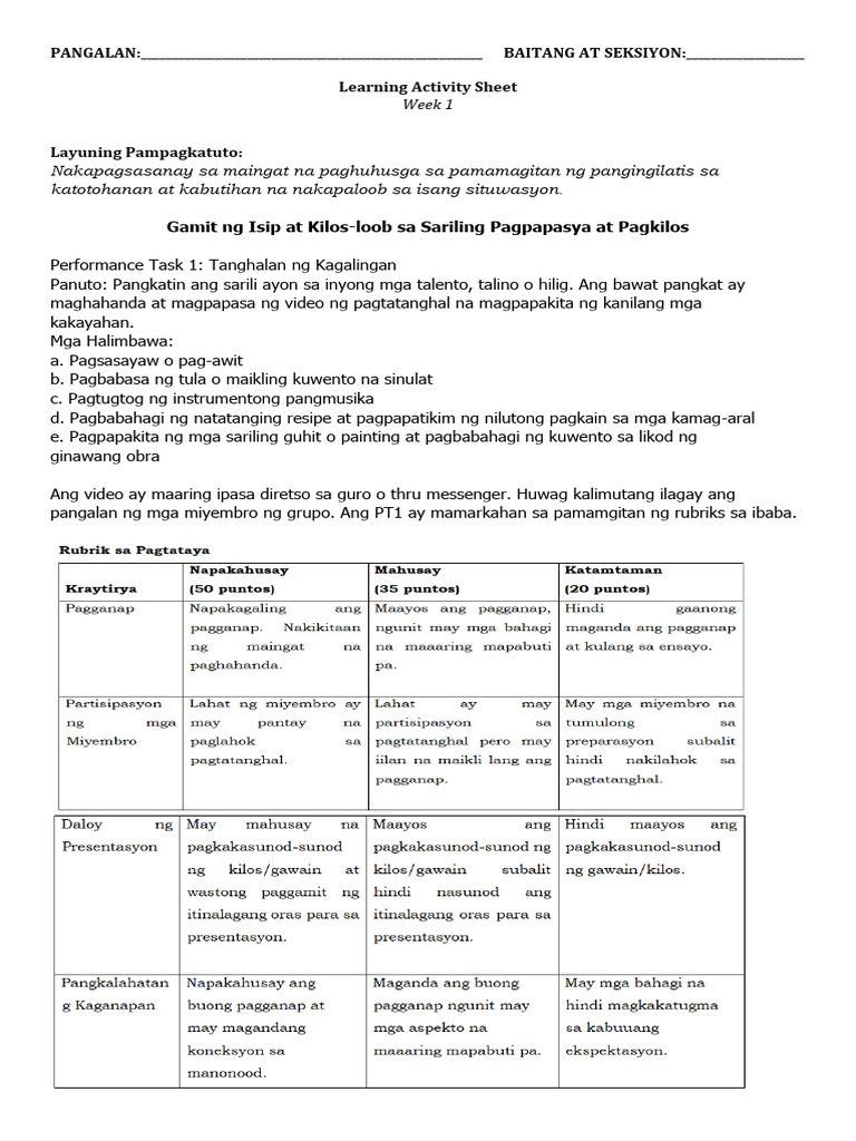 Learning Activity Sheet ESP QIII | PDF