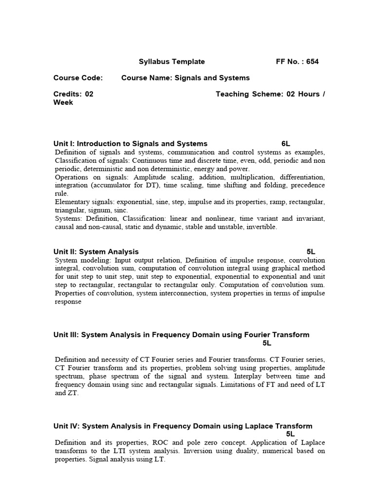Signals and Systems Course Syllabus | PDF | Signal Processing | Applied ...