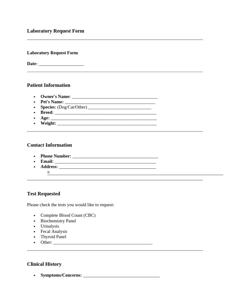 Pet Laboratory Request Form Template | PDF