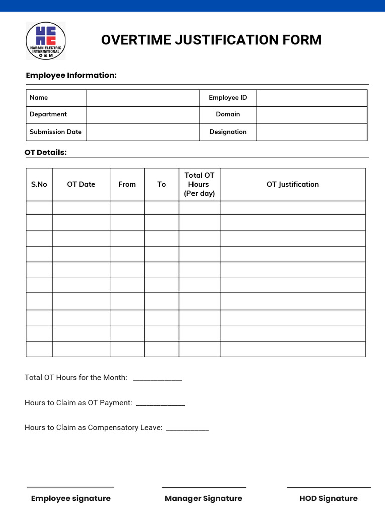 Overtime Justification Form Template | PDF