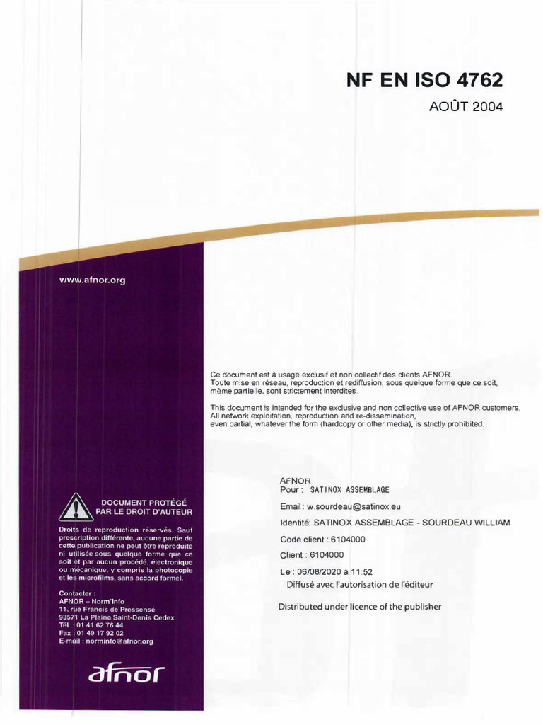 Norme NF EN ISO 4762: Vis cylindriques | PDF | Vis de fixation ...