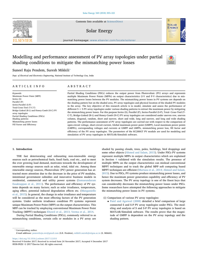 PV Array Topologies for Partial Shading | PDF | Photovoltaics | Solar Panel
