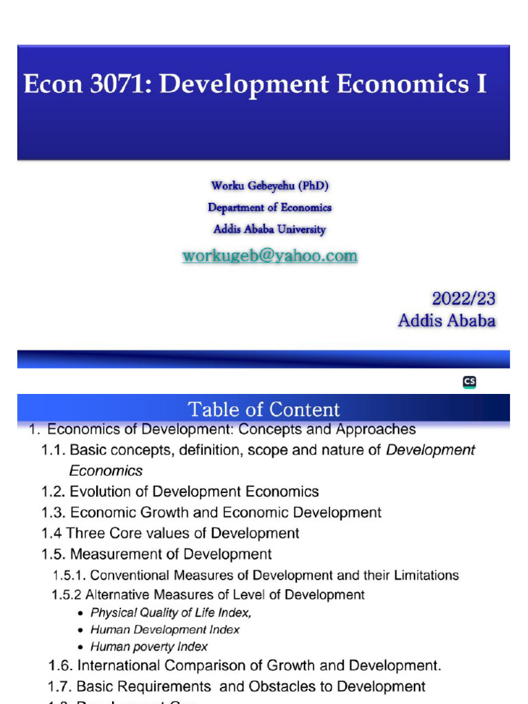 1lecture Note On Development Economics-1 | PDF