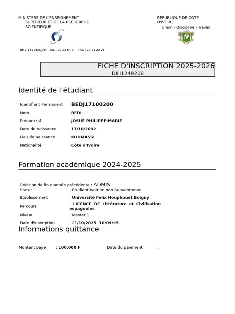 Inscription Master 2025-2026 | PDF