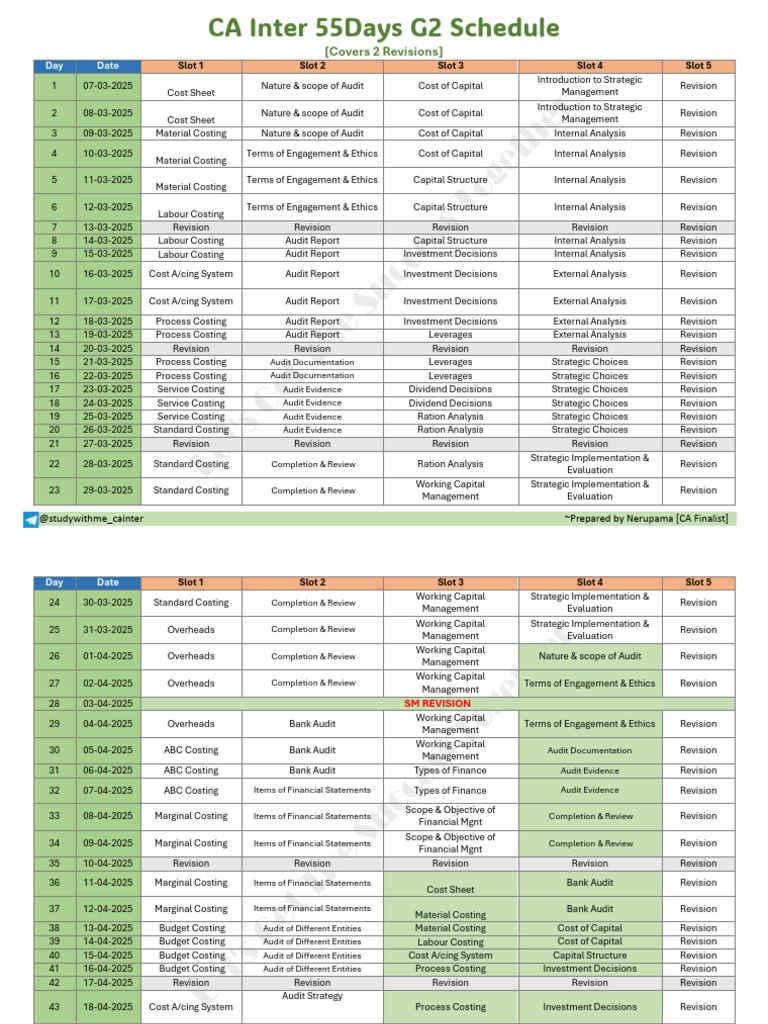 CA Inter 55days G2 Schedule | PDF | Audit | Financial Services