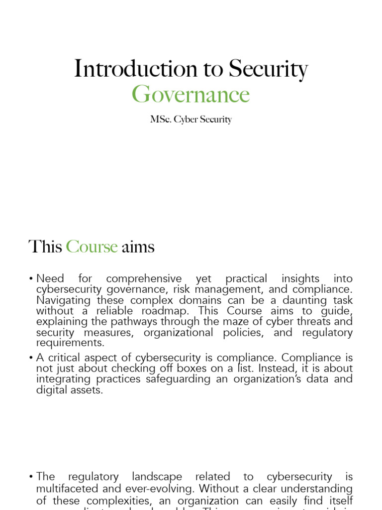 Cybersecurity Governance Course Overview | PDF | Information Security ...
