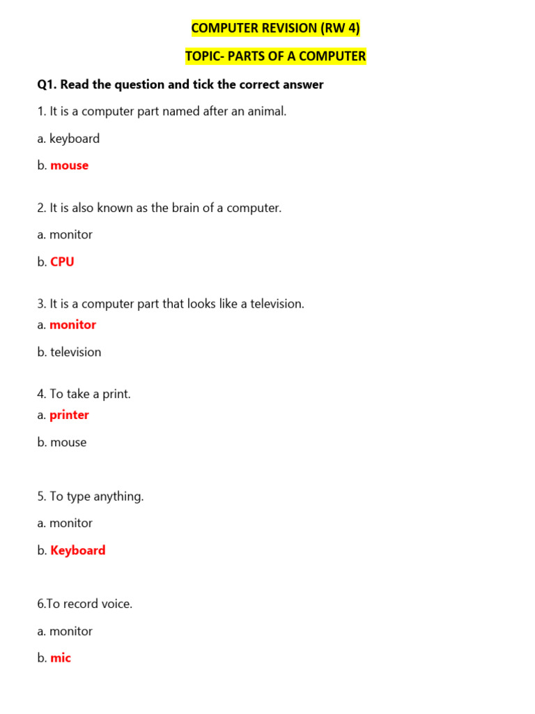 Computer Parts Quiz and Labeling Guide | PDF