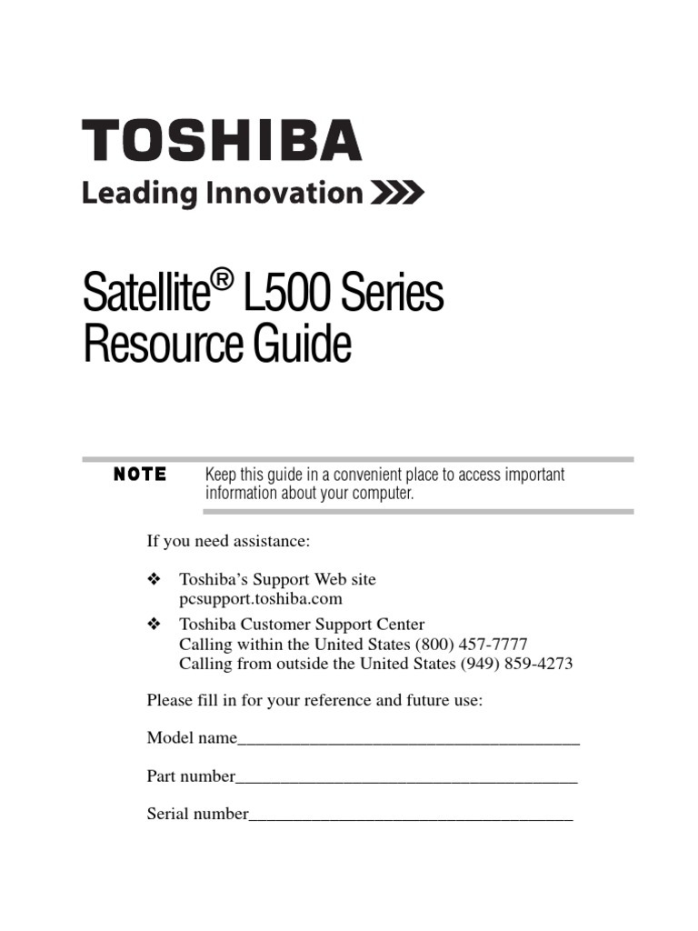 Satellite L500 Series Resource Guide: RG 5.375 X 8.375 Ver 2.3.3 | PDF ...