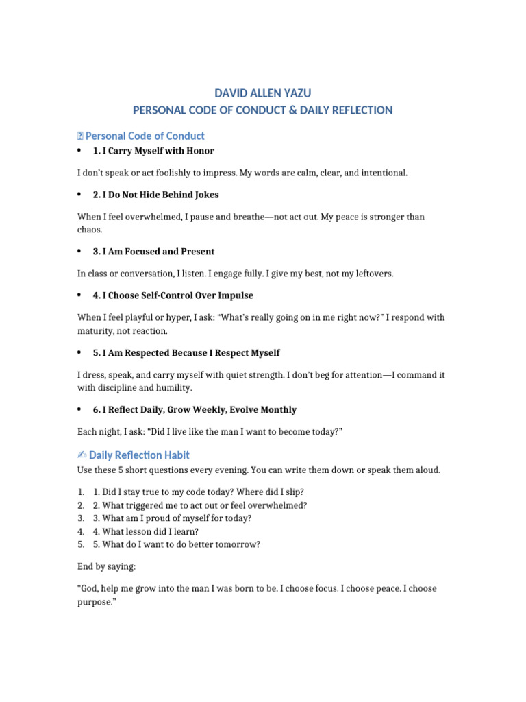 David Allen Yazu Code of Conduct and Reflection | PDF