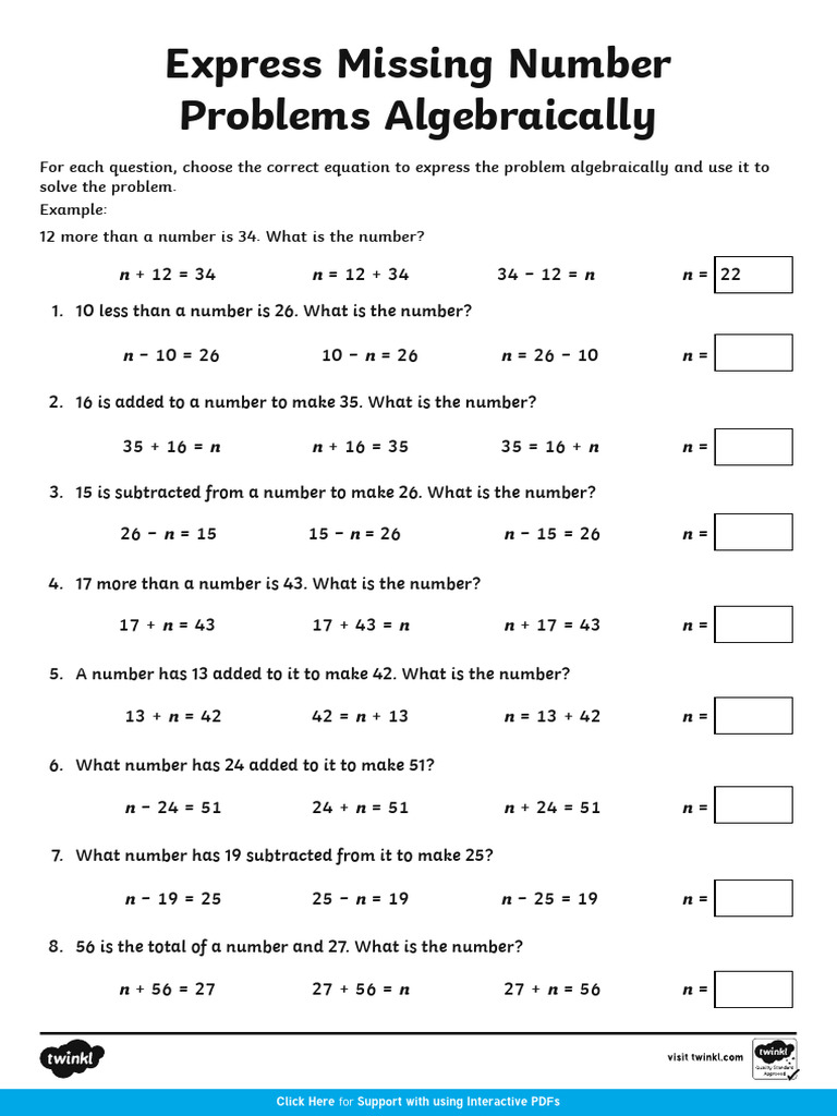 Algebraic Missing Number Problems | PDF