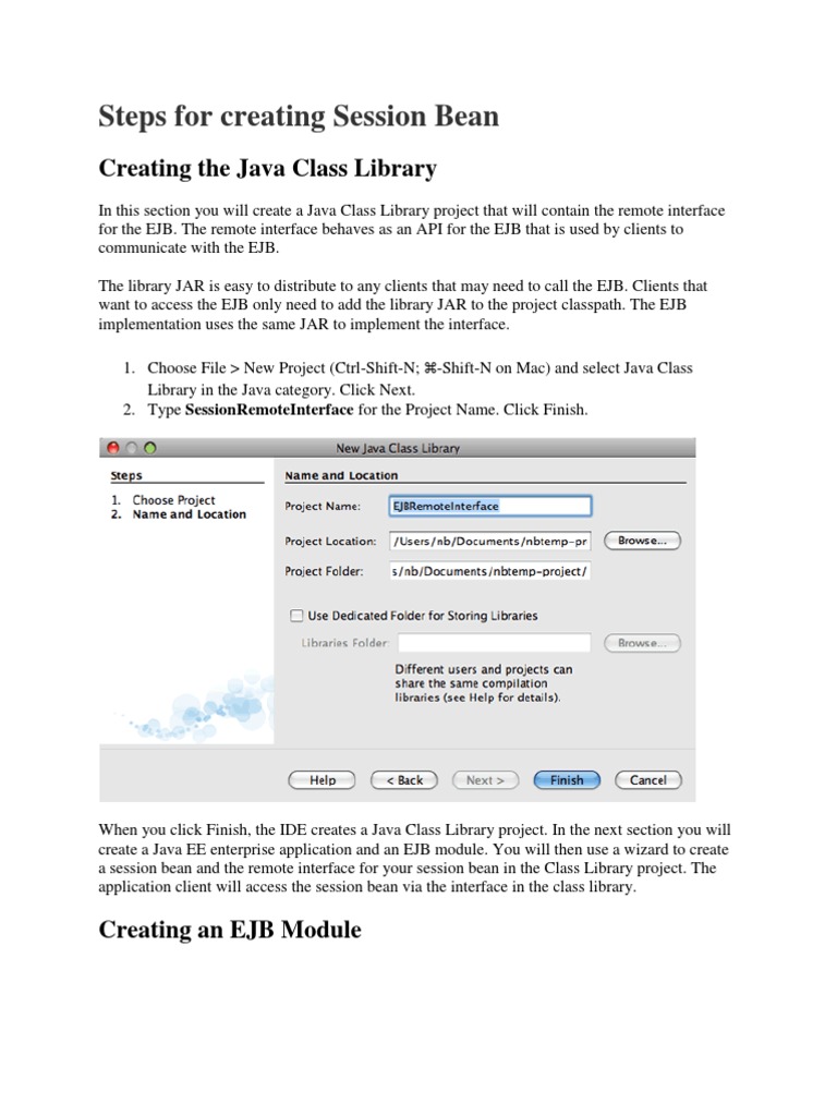 Steps For Creating Session Bean: Creating The Java Class Library | PDF ...