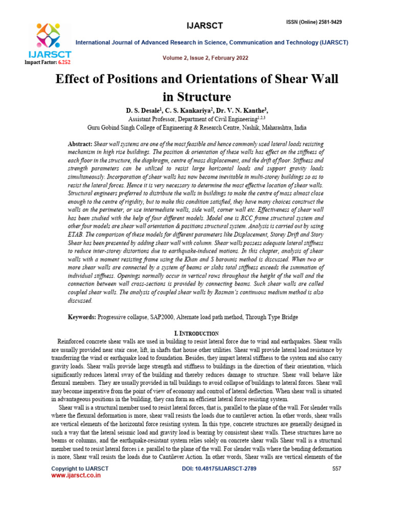 Effect of Positions and Orientations of Shear Wall | PDF | Civil ...