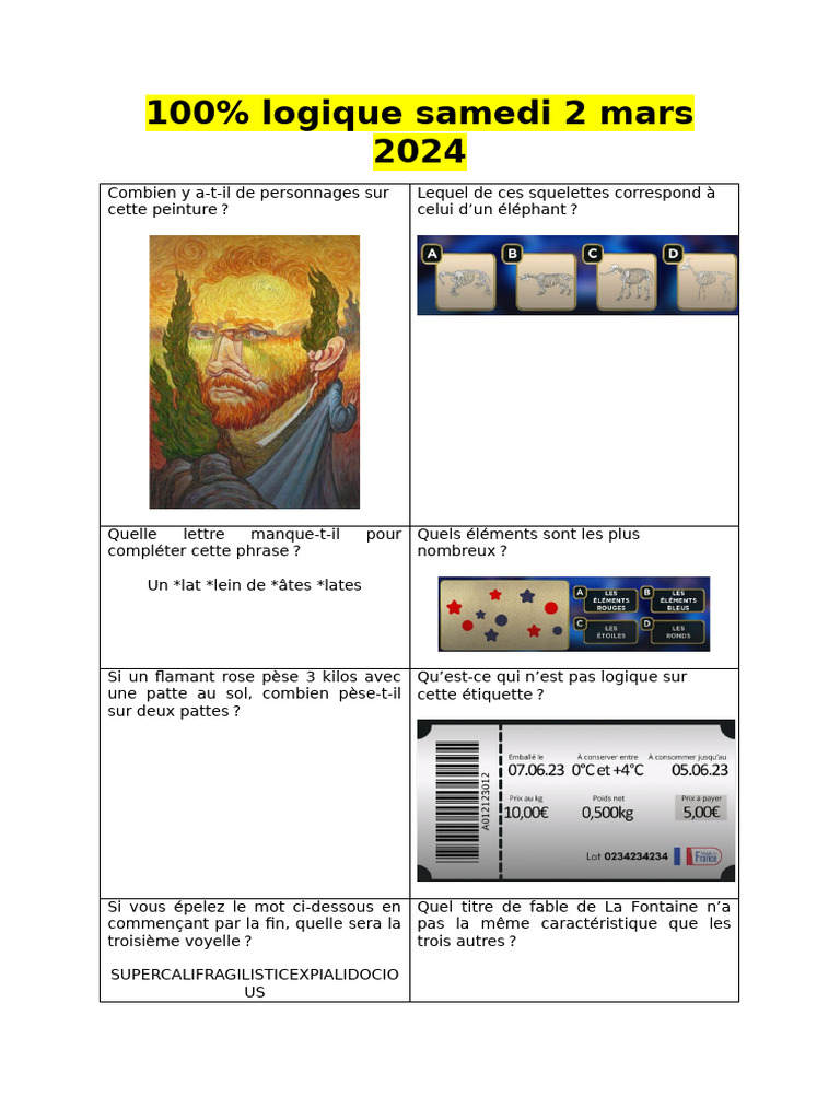100% Logique Questions-Réponses 2024 | PDF