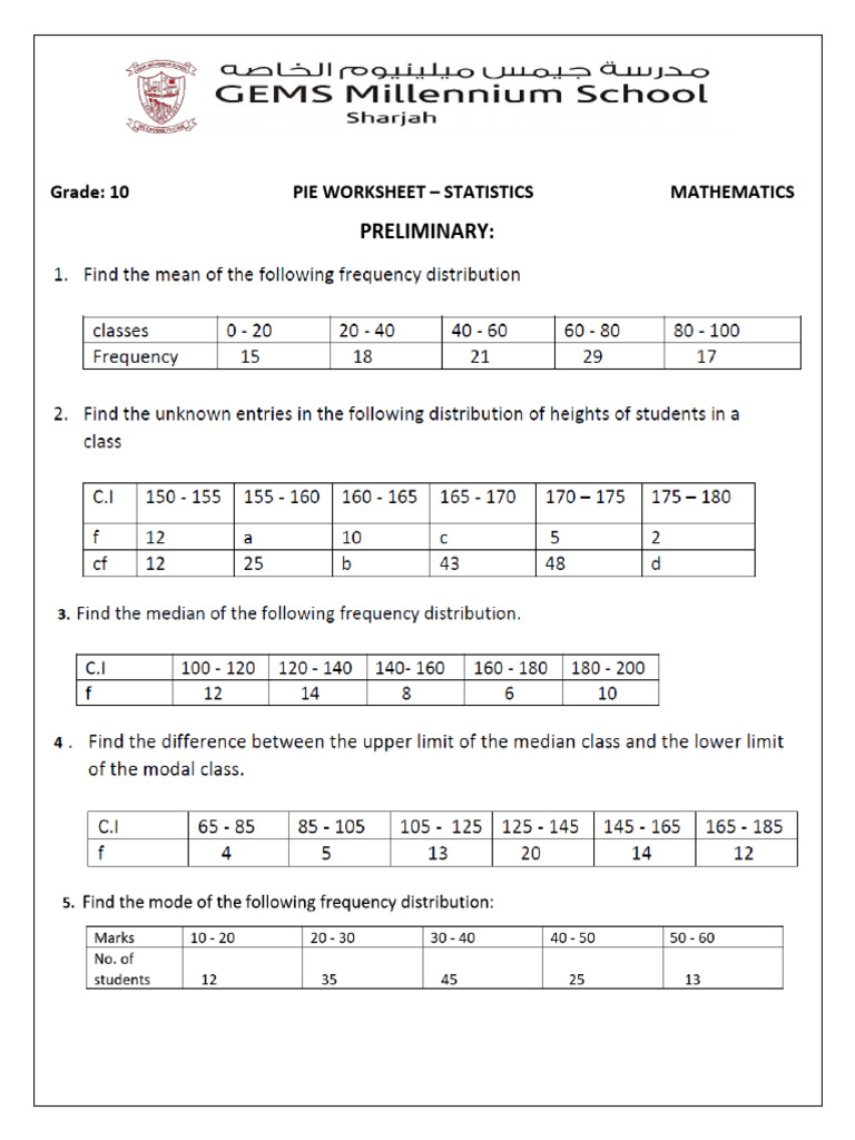 Statistics Mode, Median, Mean Worksheet | PDF