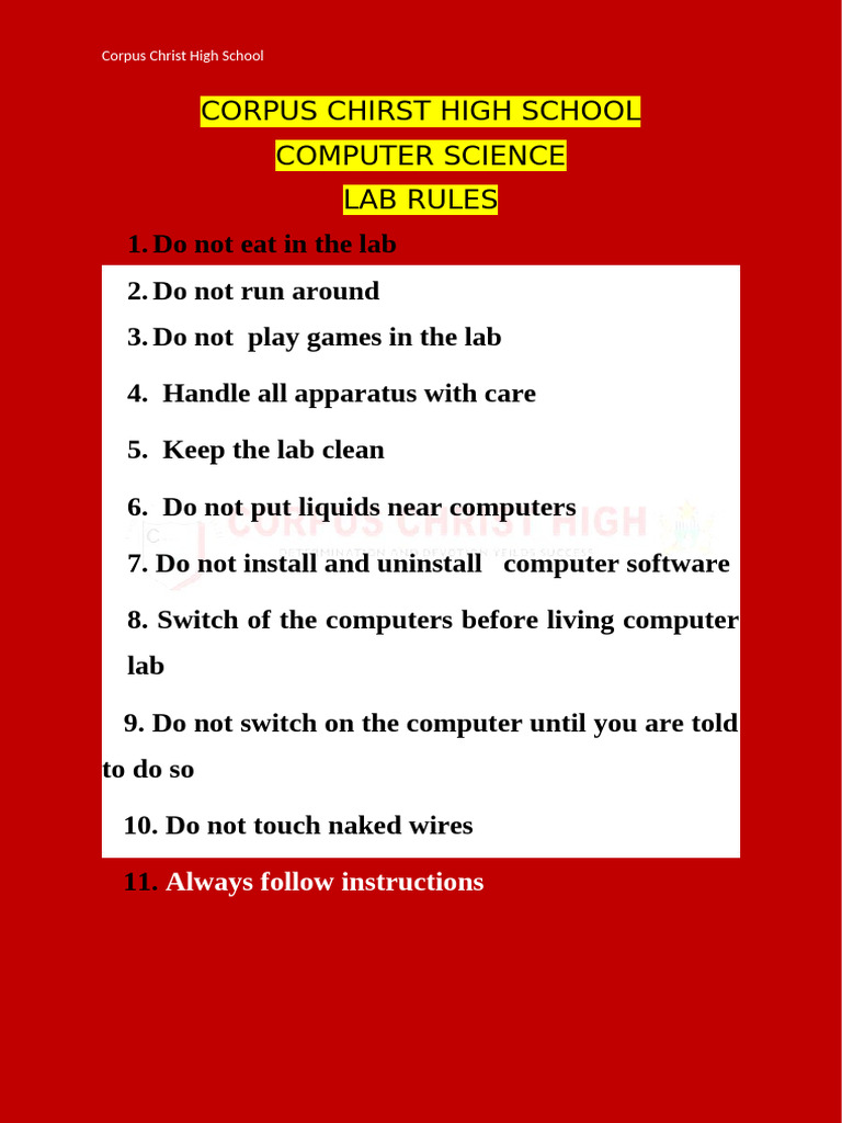 Computer Science Lab Rules Guide | PDF