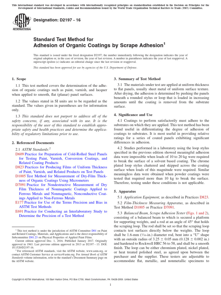 Scrape Adhesion Test Method D2197 | PDF | Coating