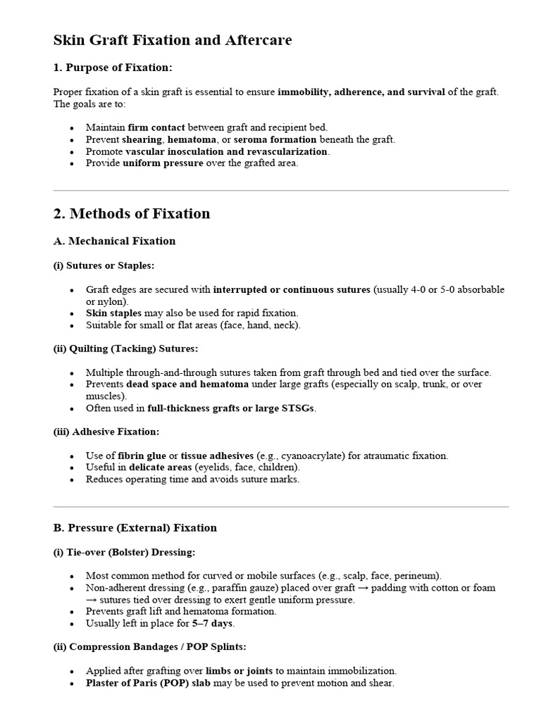 Skin Graft Fixation Techniques & Care | PDF | Surgical Suture | Grafting