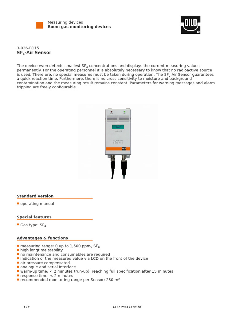 SF6 Air Sensor Monitoring Device | PDF