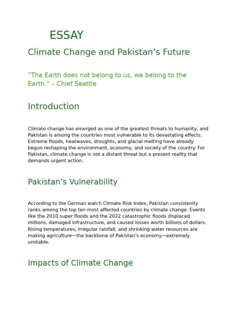 Climate Change Impact Essay | PDF | Climate Change | Flood