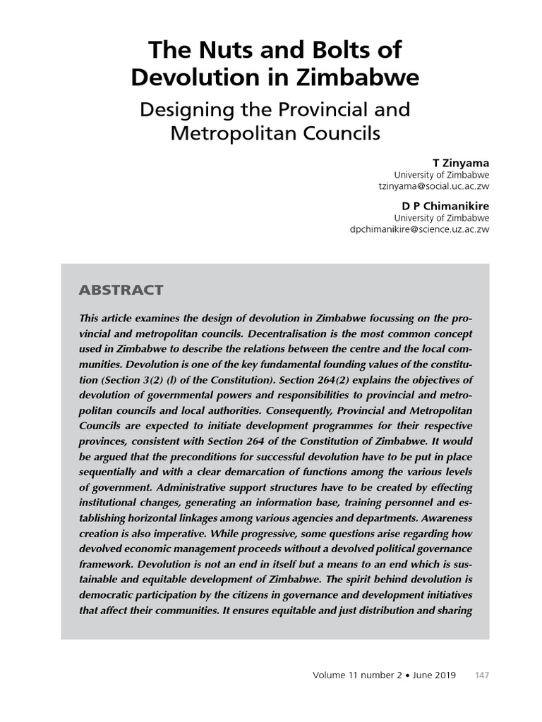 The Nuts and Bolts of Devolution in Zimbabwe 2872cca6da | PDF ...