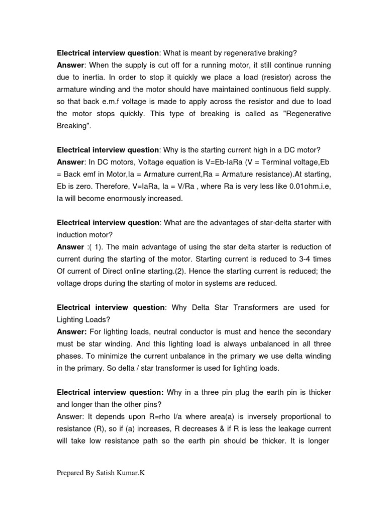 Electrical Engineering Interview Questions and Answers PDF Transformer Alternating Current