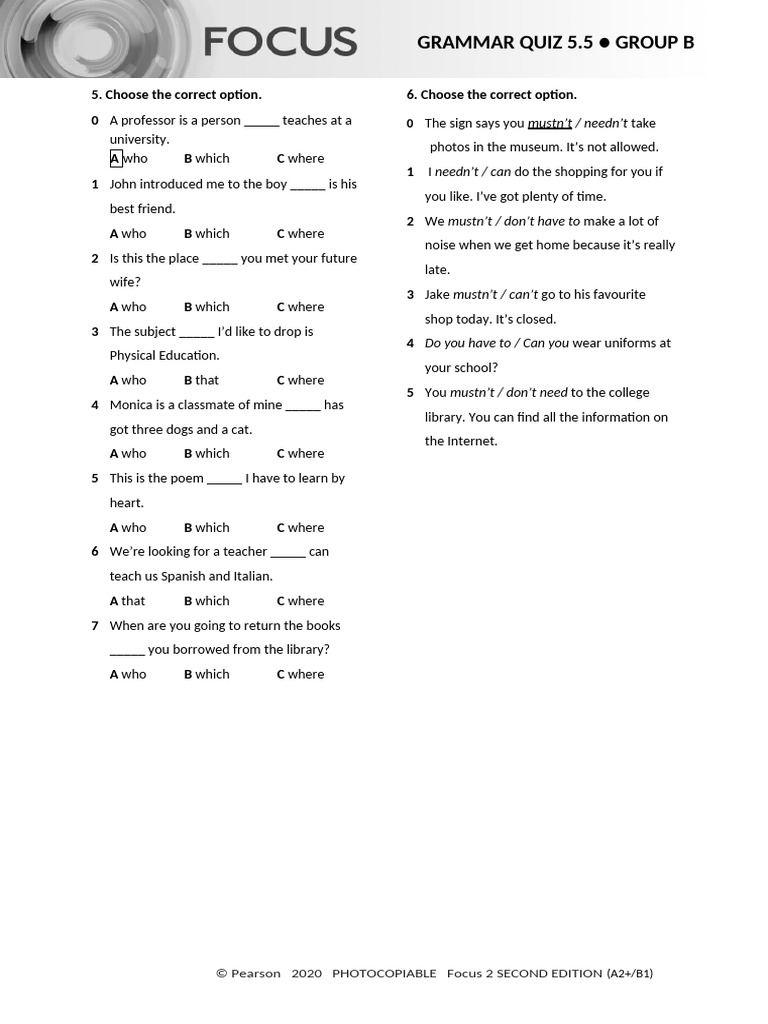 Grammar Quiz: Relative Clauses & Modals | PDF