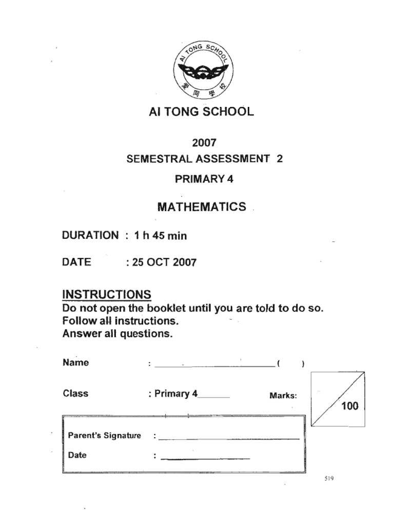 P4 Maths SA2 Set6 | PDF
