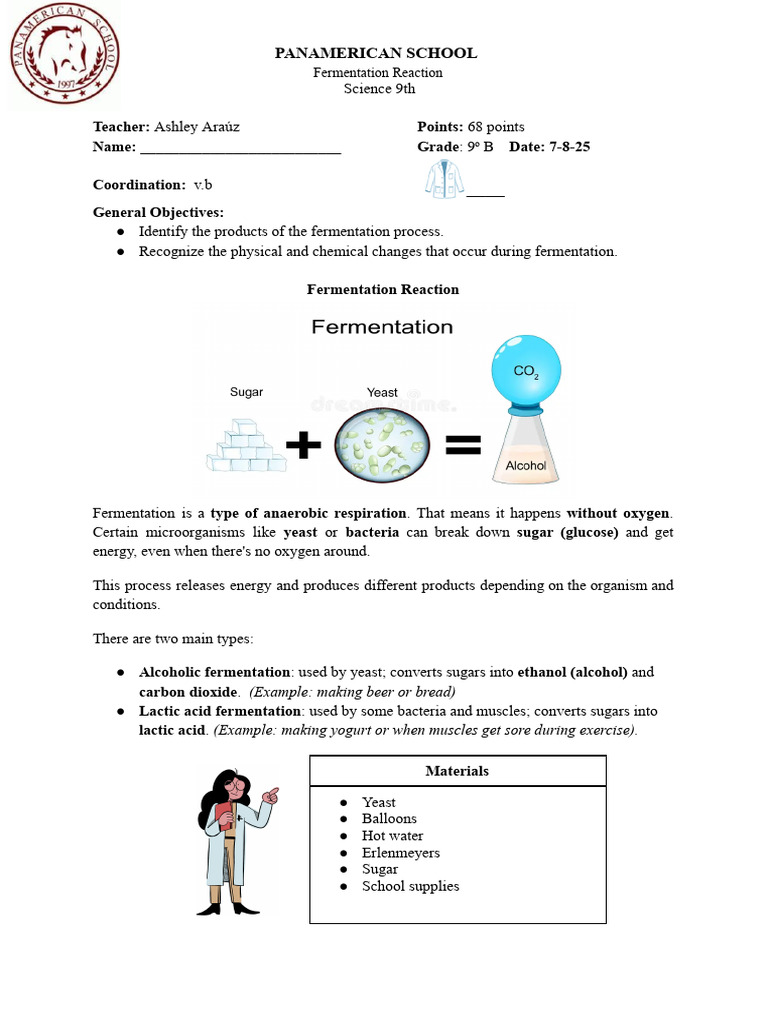 Fermentation Reaction Lab for 9th Grade | PDF | Fermentation | Yeast
