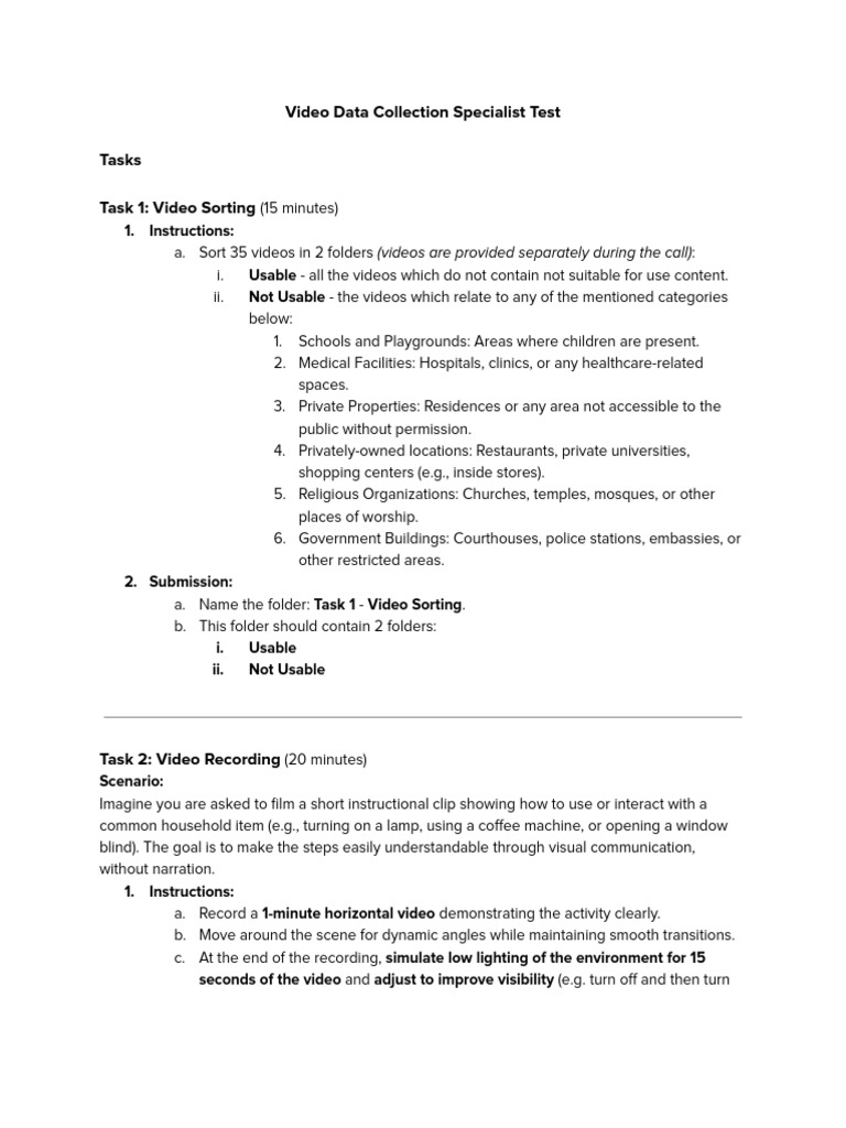 Video Data Collection Specialist - Test | PDF | Information Privacy ...
