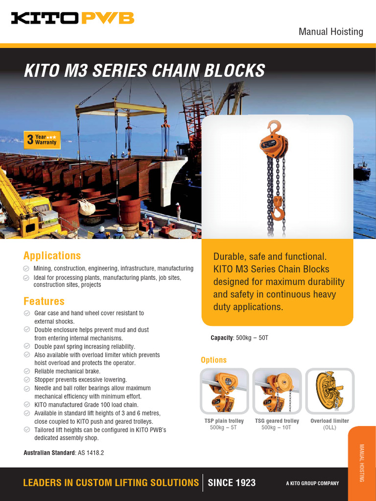 KITO M3 Series Chain Blocks Overview | PDF | Manufactured Goods | Vehicles
